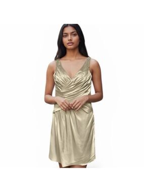 SOPHIA TOLLI Silver Frost VBack Embellished Shoulders Dress BY11437T Size 16 NWT